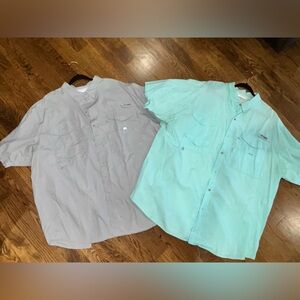 Columbia Men's Gray and Aqua Button-Up Shirt Bundle😎